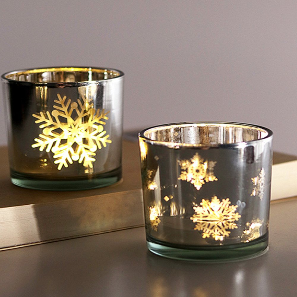 Silver Small Snowflake Candle Vessel (White Cup)