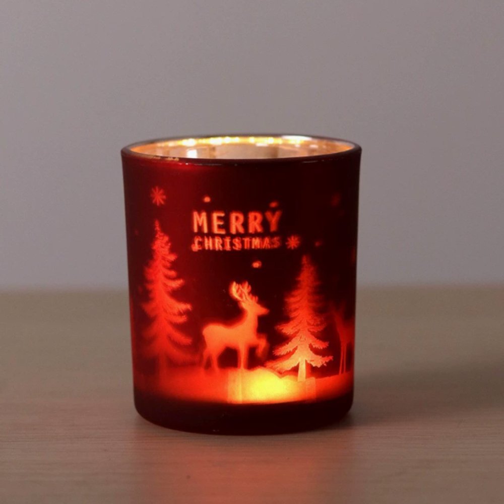 Red Christmas Tree & Reindeer Candle Vessel