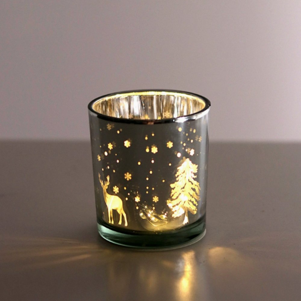Silver Reindeer & Christmas Branch Candle Vessel (White Cup)