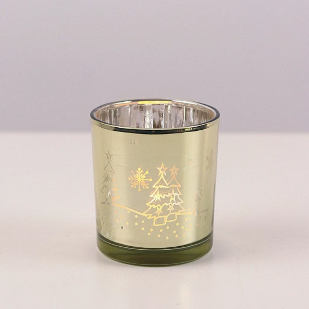 Gold Christmas Tree & Snowflake Candle Vessel