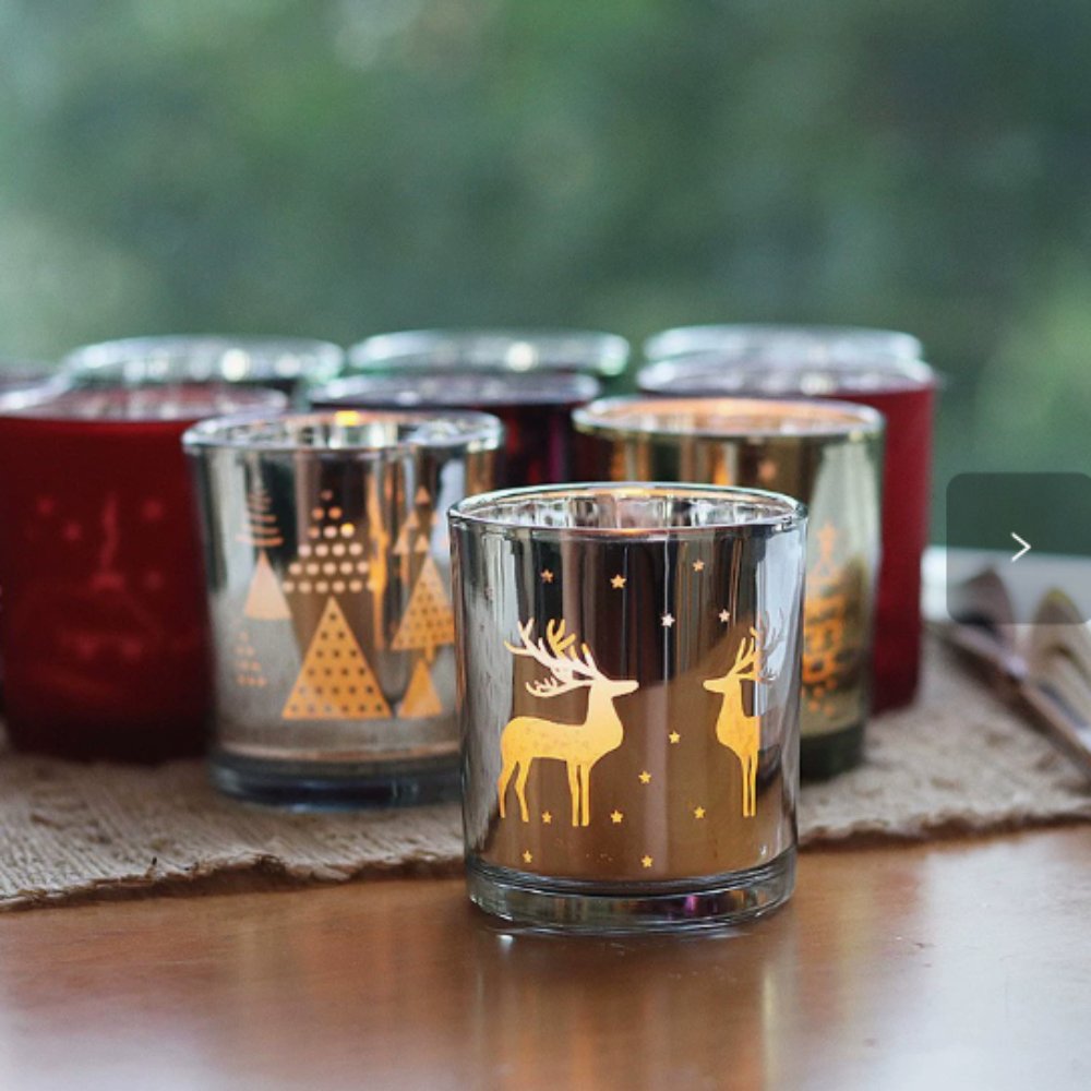 Silver Large Reindeer Candle Vessel (White Cup)