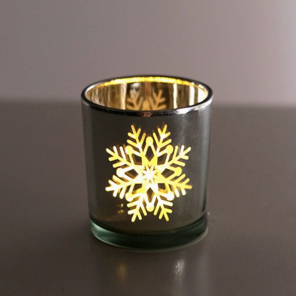 Silver Large Snowflake Candle Vessel (White Cup)